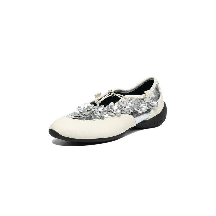 Women's Flower Mary Jane Platform Genuine Round Head Heels