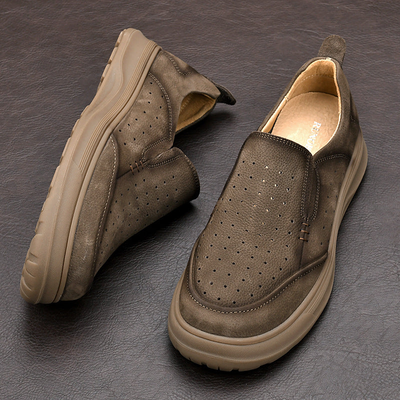 Men's Breathable Soft Bottom Cutout First Layer Leather Shoes