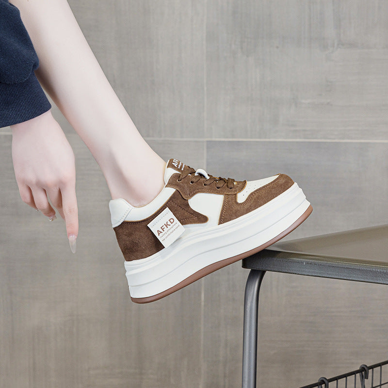 Women's White Platform Bottom Heighten Soft Show Sneakers