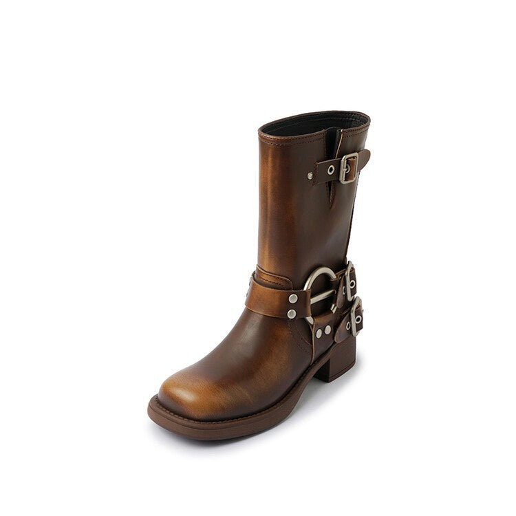 Women's Brushed Belt Big Buckle Martin For Punk Desert Women's Leather Boots