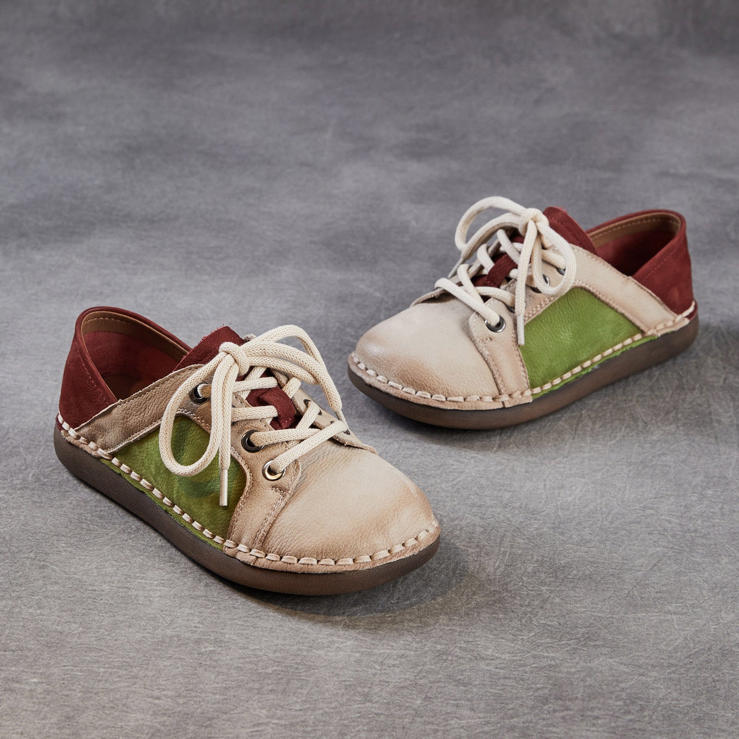 Women's Layer Cowhide Handmade Retro Color Matching Spring Comfortable Flat Ethnic Men's Shoes