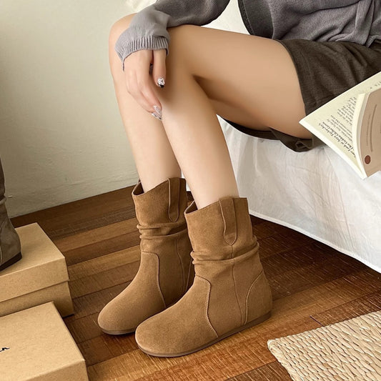 Women's Genuine Retro Height Increasing Insole Short Martin Boots