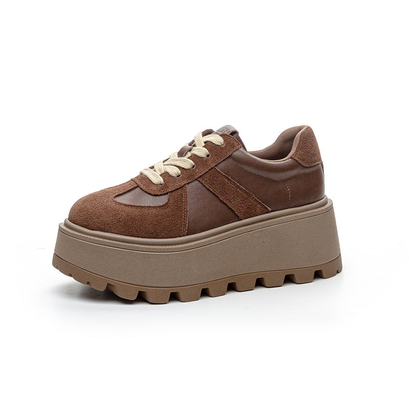 Women's German Training Thick Bottom Height Increasing Insole Matte Retro Fashion Women's Casual Shoes