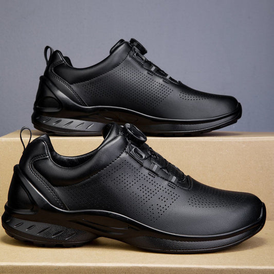 Men's Rotating Automatic Buckle Fire Protection Spare Cowhide Mesh Breathable Outdoor Men's Business Leather Shoes