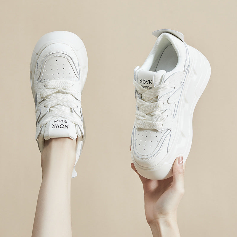 Women's Autumn Genuine Thick Bottom Hidden White Casual Shoes
