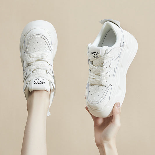 Women's Autumn Genuine Thick Bottom Hidden White Casual Shoes