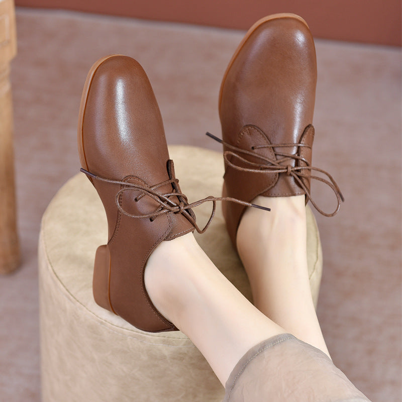 Women's Feet British Style Genuine Round Head Casual Shoes