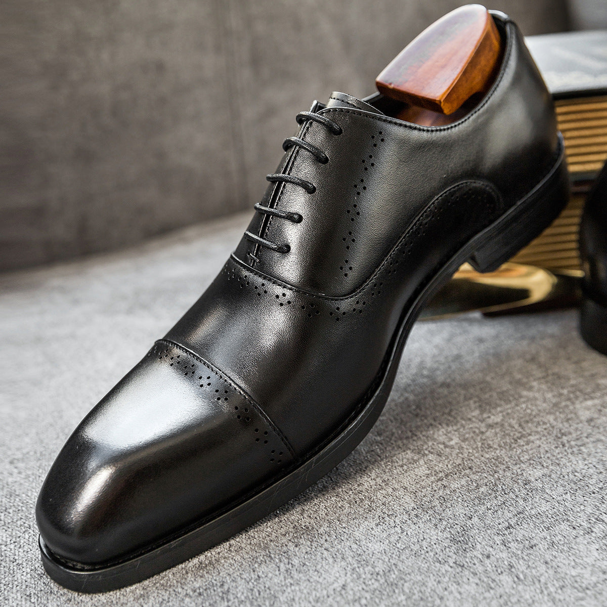 Men's Square Toe Formal Wear Top Layer Men's Business Leather Shoes