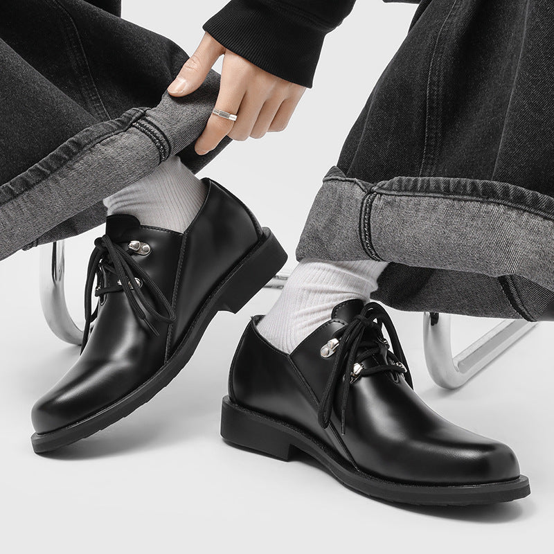 Men's Retro Lace Up Derby Metal Chunky Pumps Clinch Men's Casual Leather Shoes