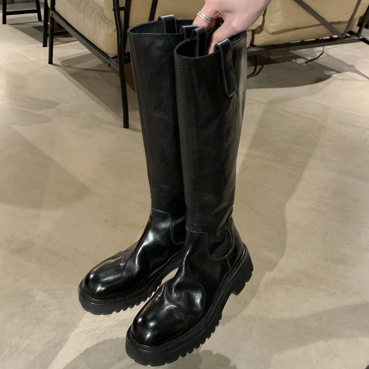 Women's Mom Washed Horse Round Head Thick Bottom Boots