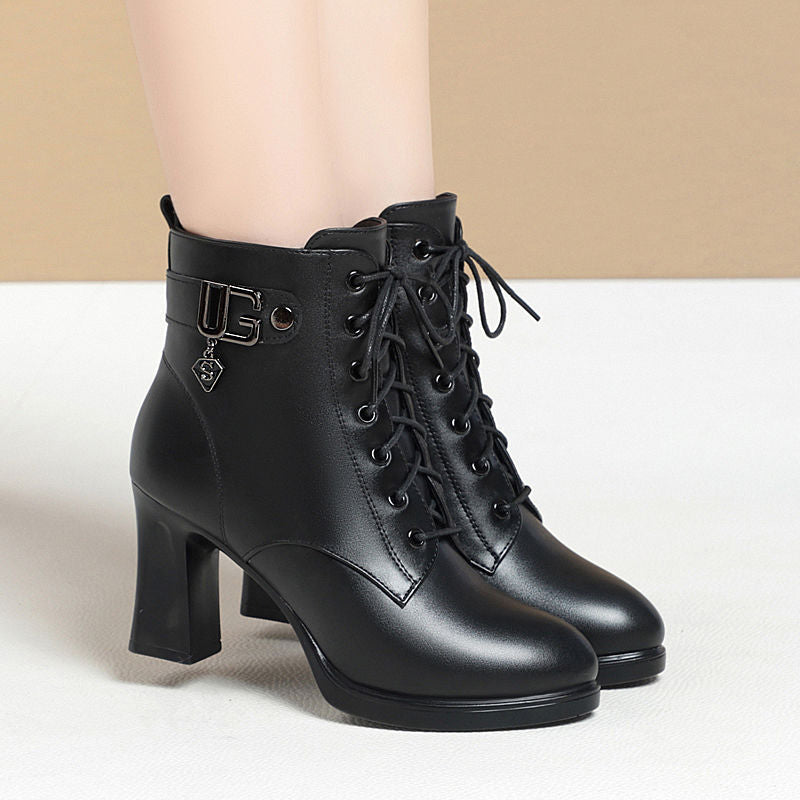 Women's & Men's High Short Fleece Thick Side Zipper Women's Leather Boots