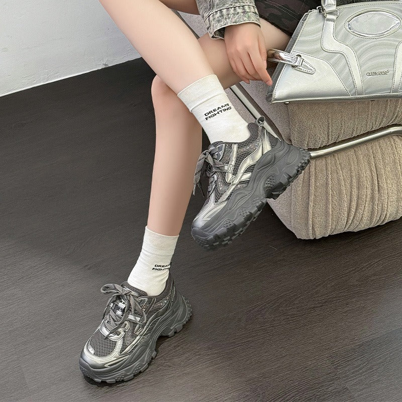 Women's Dad Autumn Fashion Rhinestone Platform Height Increasing Women's Sports Shoes