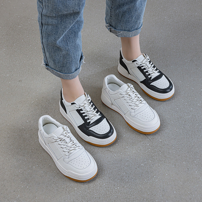 Women's Layer Cowhide Platform White Spring Small Man Women's Board Shoes