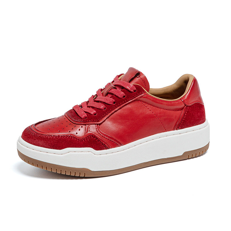 Women's Washed Horse White Autumn Sheepskin Couple Genuine Sneakers