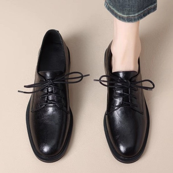 Women's Black British Style Small French Comfortable Leather Shoes