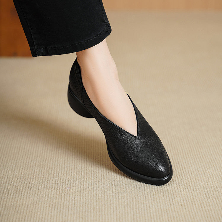 Pointed Toe Chunky V Cut Versatile Mom Soft Mid Women's Fashion Shoes