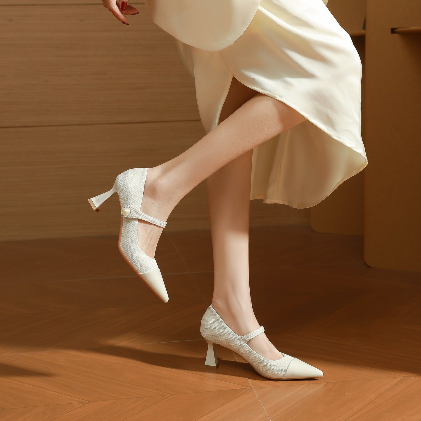 Women's Sheepskin High Stiletto Pointed Stitching Strap Mary Women's Fashion Shoes