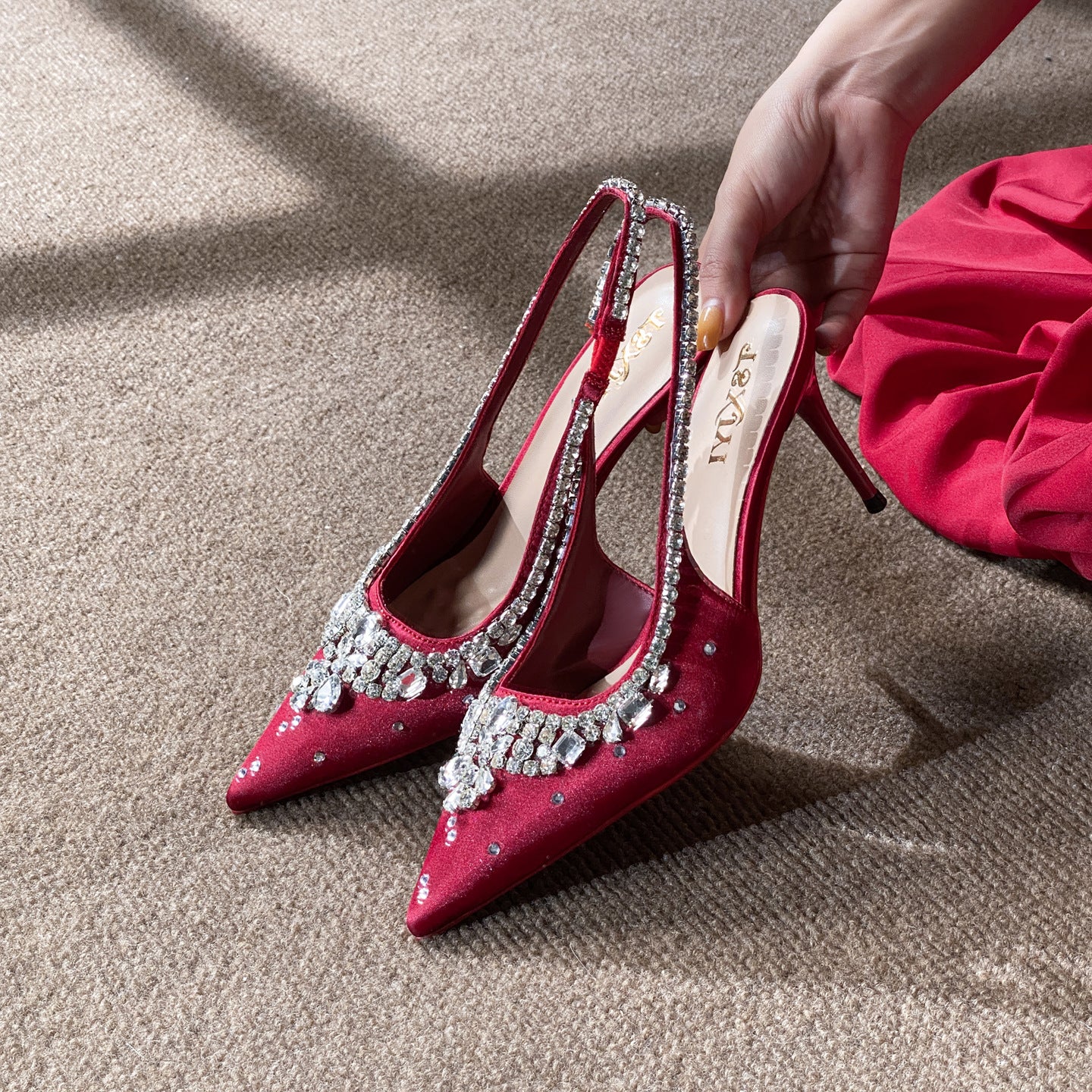 Women's Rhinestone Stiletto Pointed High Back Empty Women's Fashion Shoes