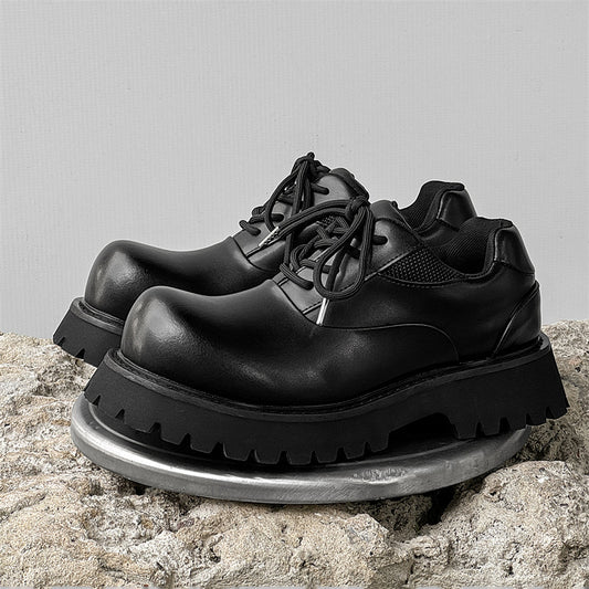 Men's Bottom Large Warped Head Derby British Height Increasing Leather Shoes