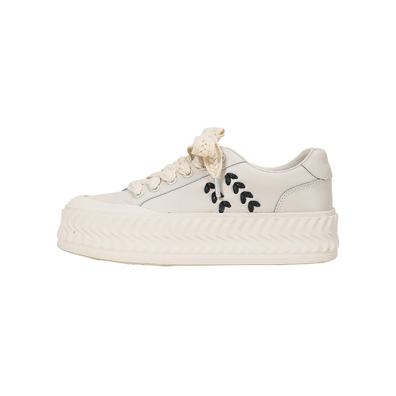 Women's Biscuit White Genuine Four Black Puff Contrast Color Sneakers