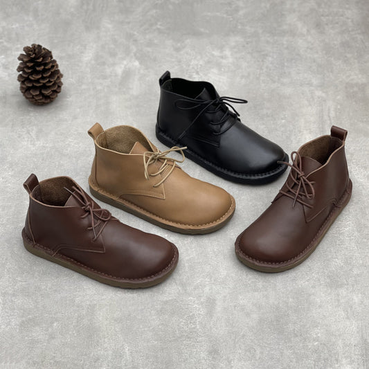 Women's Short Round Head Flat Mori First Women's Leather Boots