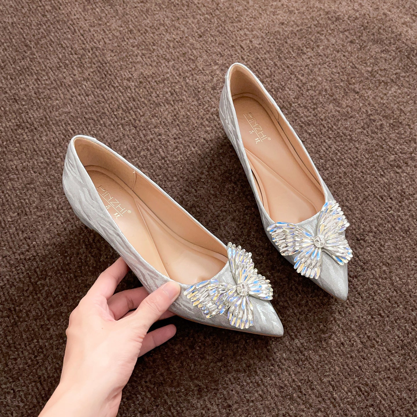 Women's Champagne Main Wedding Crystal High With Hidden Comfortable Women's Fashion Shoes
