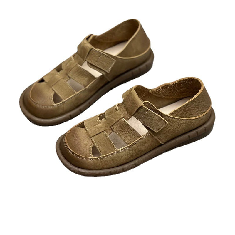 Women's Retro Artistic Round Toe Bottom Shape Flat Sandals