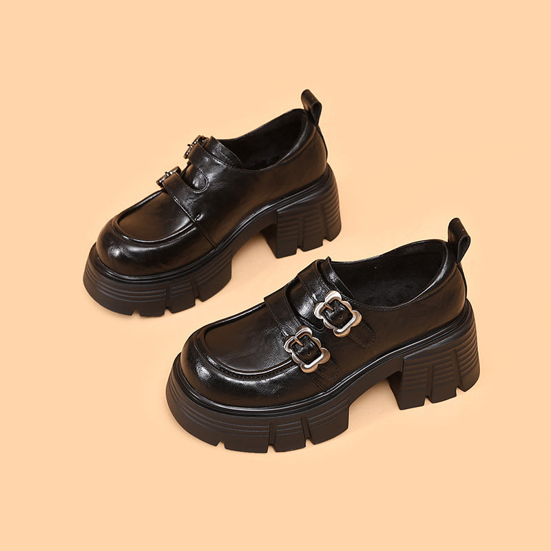 Women's Cowhide Platform Korean Style British Single-layer Loafers