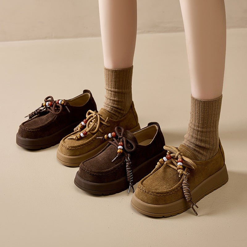 Women's Vintage Beaded Thick Bottom Increased Genuine All-inclusive Soft Boots