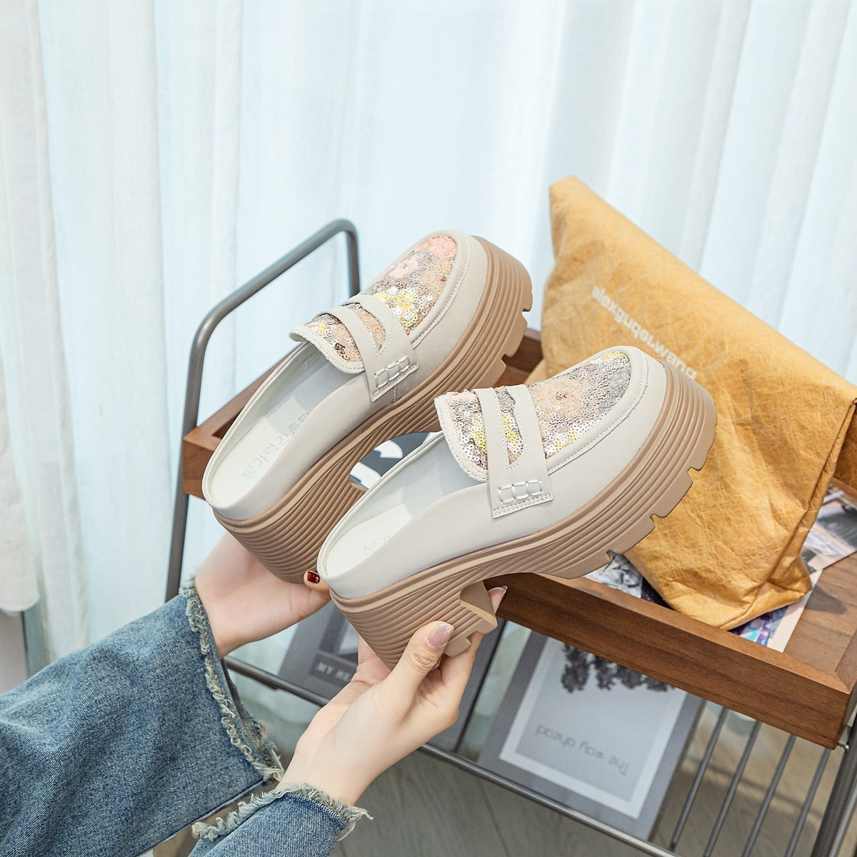 Women's Wear Summer Fashionable Chunky Thick Bottom Closed Slippers