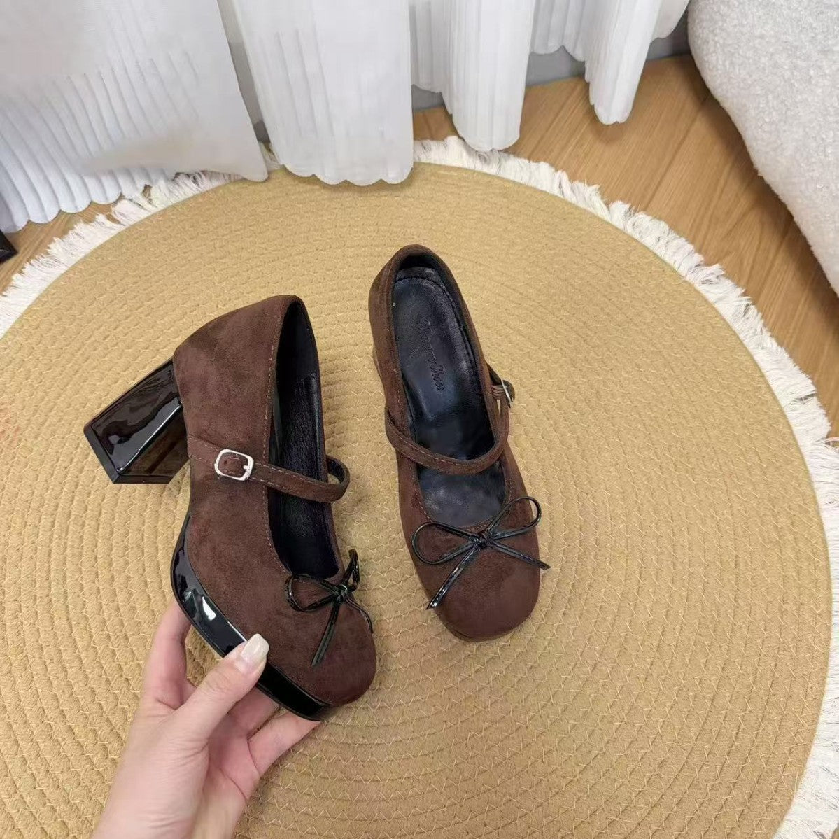 Women's Small Height Increasing Insole High Low-cut Chunky Mary Women's Casual Shoes