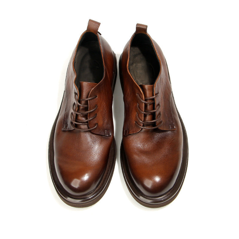 Men's Style Vintage Round Head Leisure Hand-rub Leather Shoes