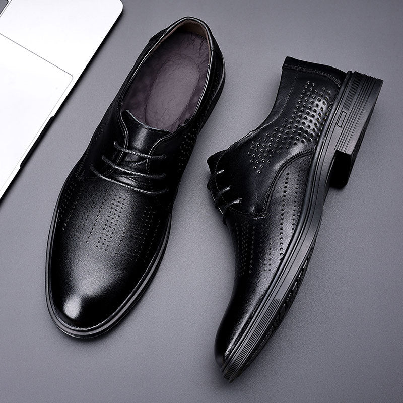 Men's Yuan Piece Top Layer Cowhide Breathable Leather Shoes