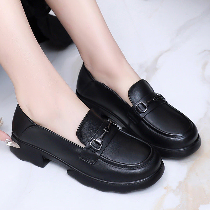 Women's Cowhide Autumn Soft Bottom Thick Not Tired Women's Casual Shoes