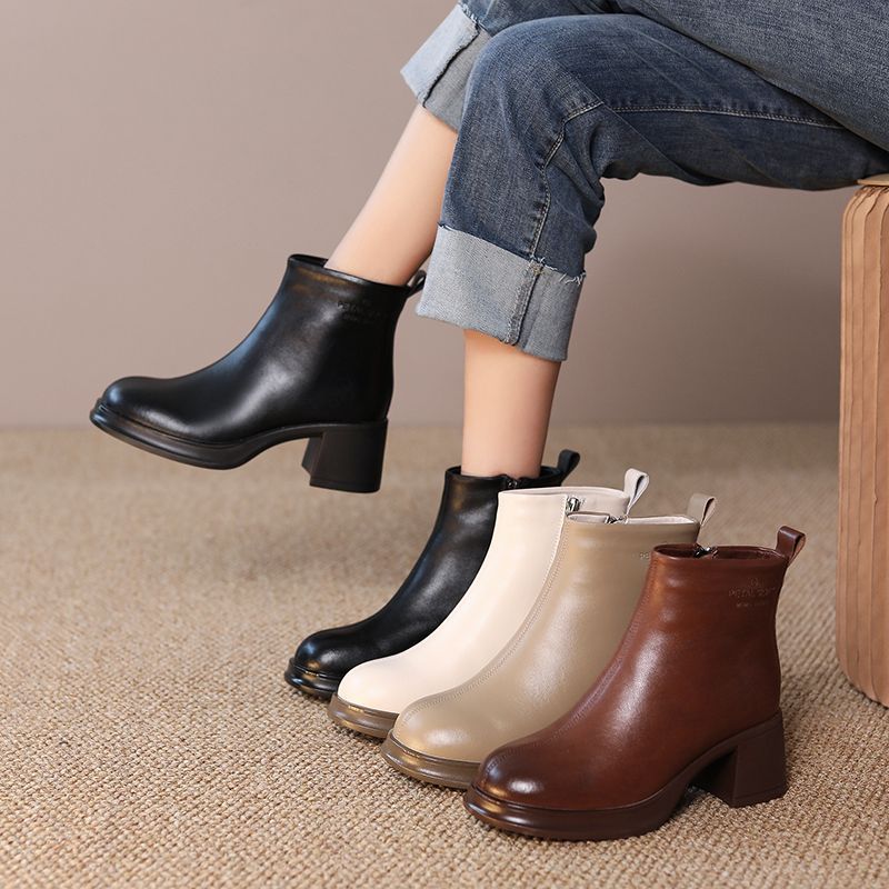 Women's Fashion British Round Toe Warm Short Boots