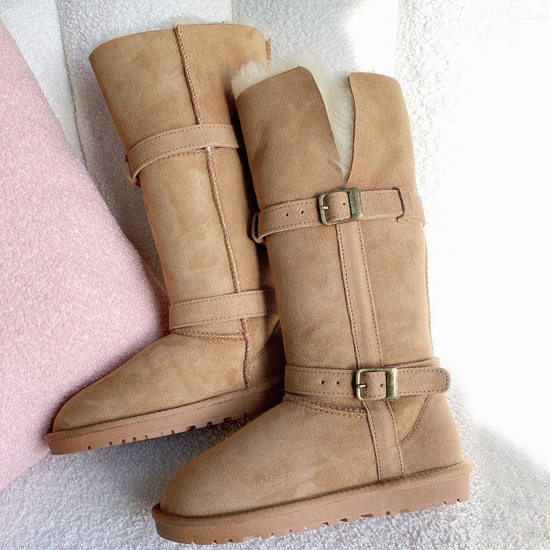 Women's Sheepskin Fur Long Thick Bottom Increased Winter Snow Boots