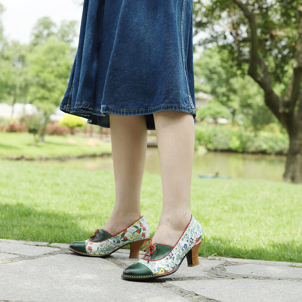 Floral Patchwork Retro Pastoral Style High Heels