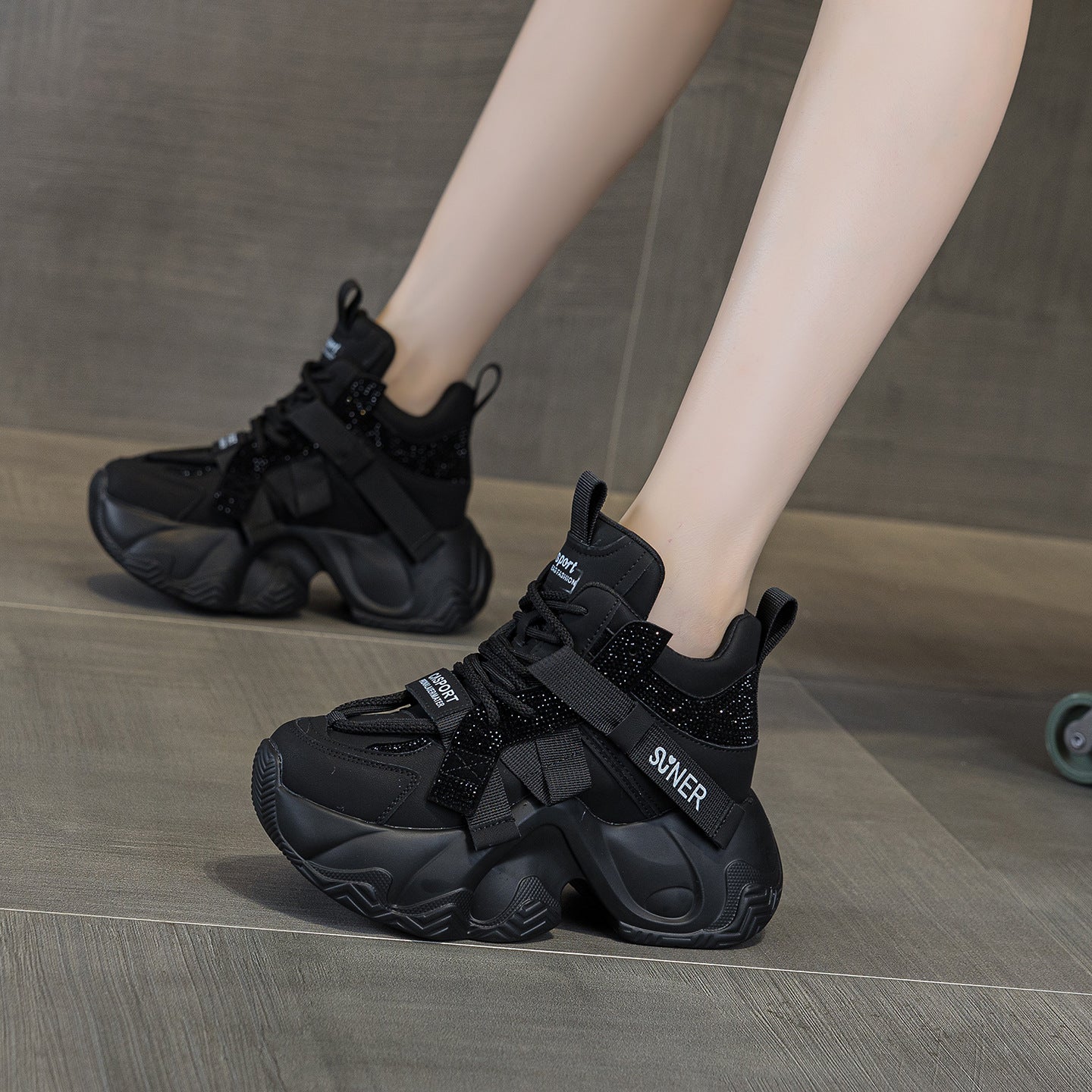Women's Height Increasing Veet Rhinestone Fashion Platform Women's Casual Shoes