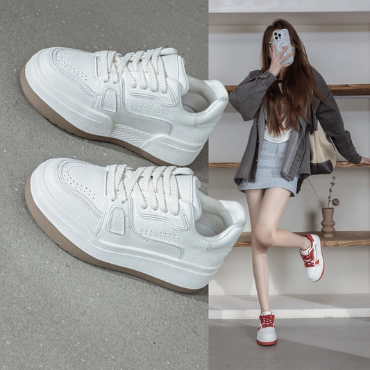 Women's Sole Height Increasing Open-door Red White Spring Versatile Women's Board Shoes