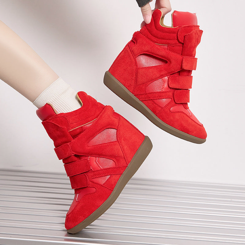 Women's Increasing Insole Velcro Platform Ankle Matte Women's Leather Boots