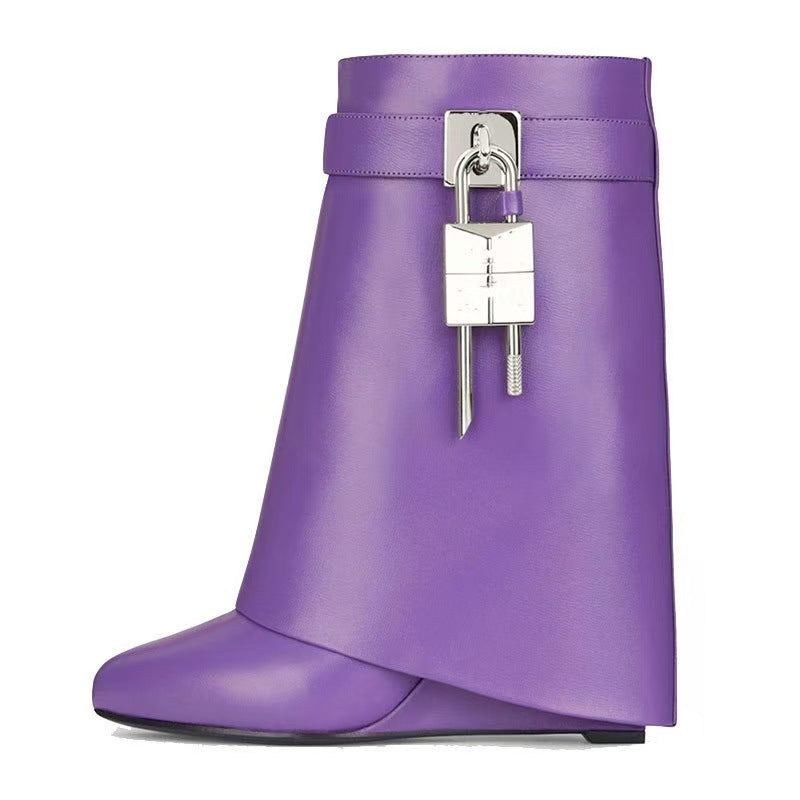 Women's Large Tube Lock Skirt Broken Round Toe Surface High Short Heels