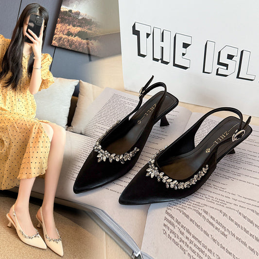 Women's Toe Slingback High Pumps Stiletto Rhinestone Women's Shoes