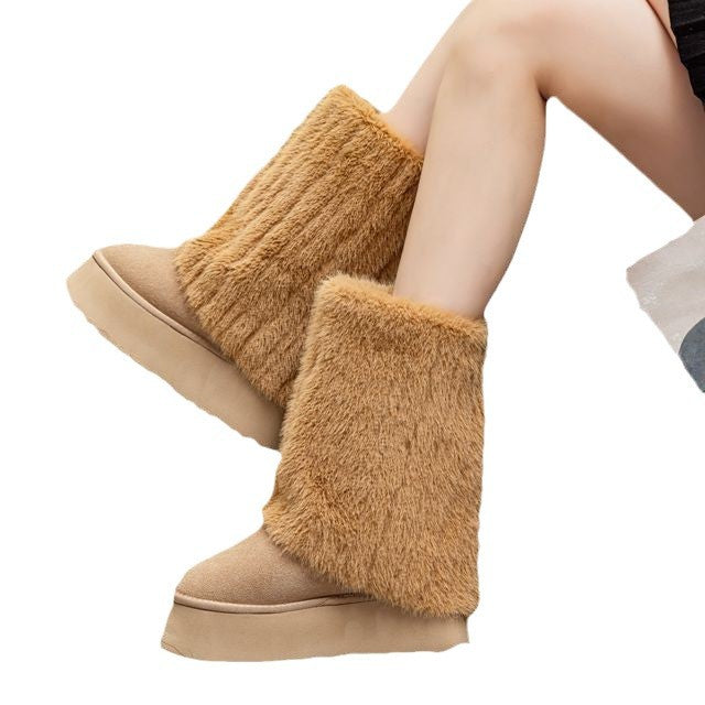 Fox Fur Height Increasing Insole Rubber Snow Boots