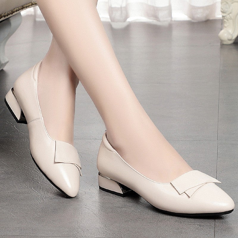 Women's Pumps Chunky Pointed Toe Mid Flat Soft Super Women's Shoes