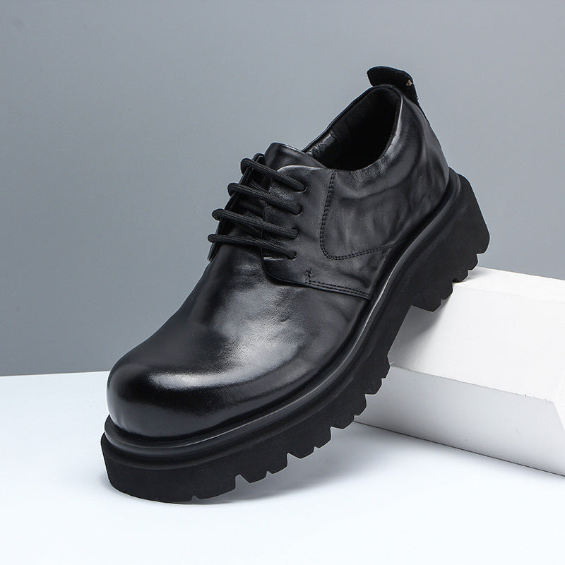 Men's High-grade Big Head Genuine Breathable Increased Thick Bottom Commuter Round Men's Business Leather Shoes
