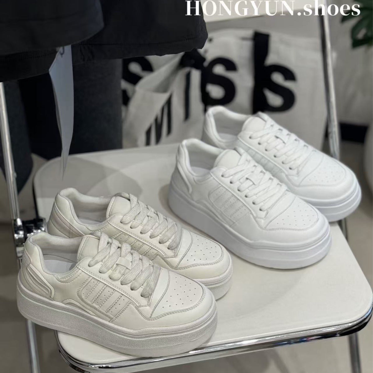 Women's Distressed White Thick Sole Elevator Wild Sports Women's Casual Shoes
