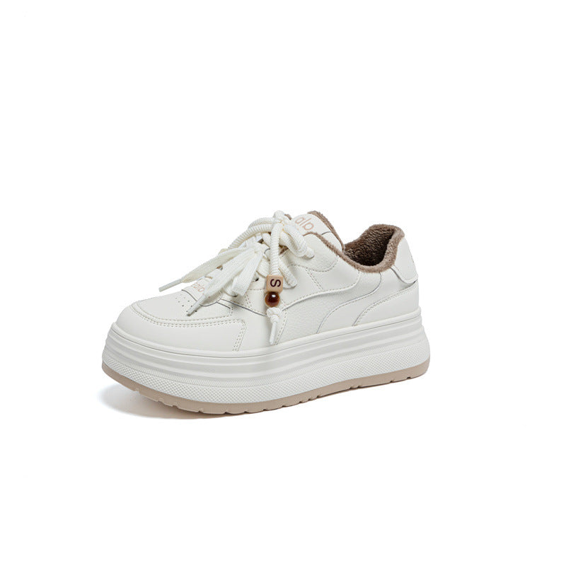 Women's Large Size Thick Bottom Fleece-lined White Winter Warm Sports Skate Women's Cotton Shoes