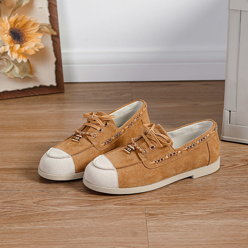 Women's Classic Style Early Spring Color Matching Genuine Chain Fashion Casual Shoes