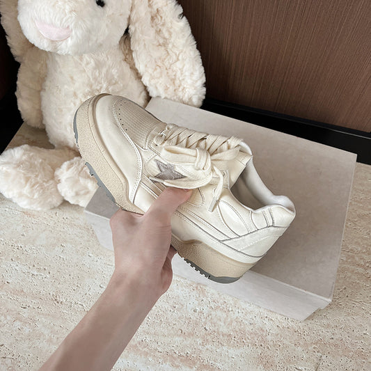 Women's Round Toe Thick Bottom Height Increasing Insole Retro Distressed Sneakers