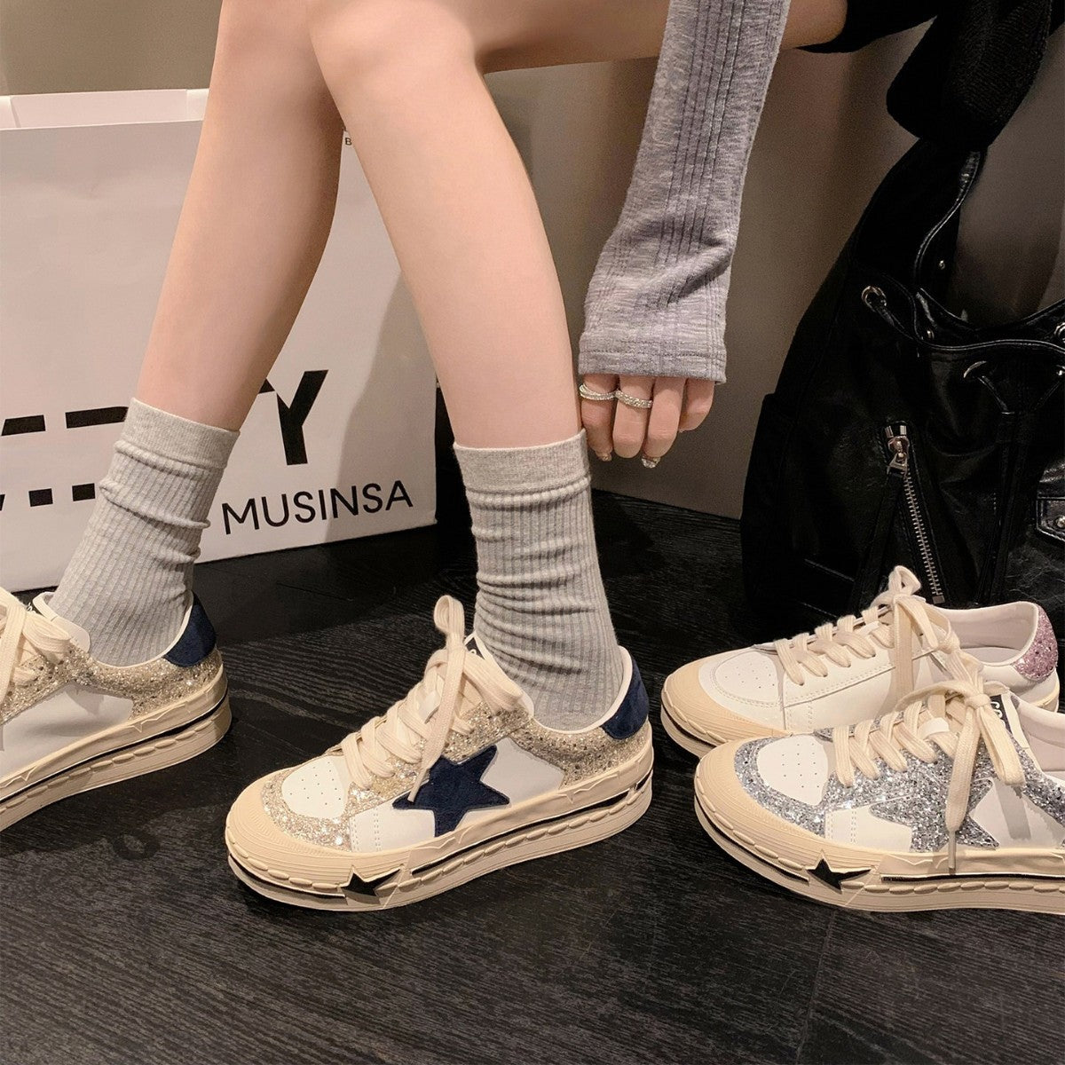 Women's Genuine Thick Bottom Gorgeous Starlight Hight Increasing Board Sneakers